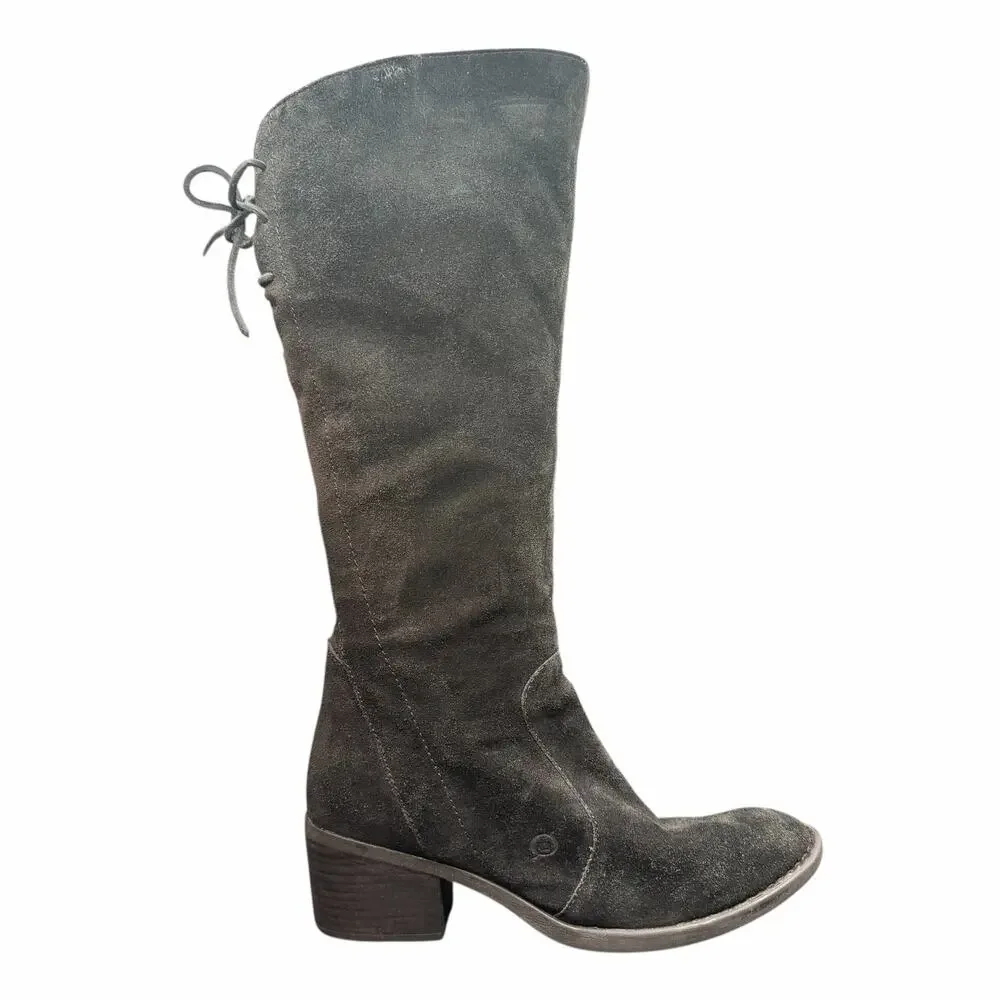 Born Black Suede Tall Riding Boots Lace Back 9M F33103